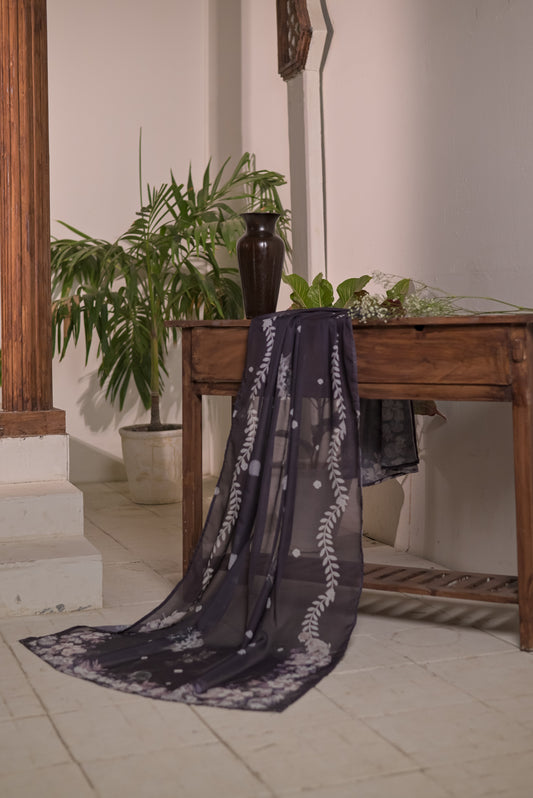 Charcoal Floral Dupatta